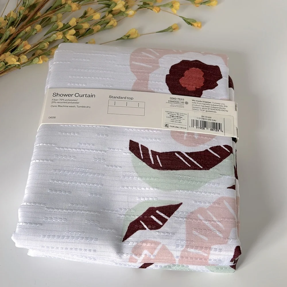 Room Essentials Target Folk Floral Print Shower Curtain White Pink Burgundy